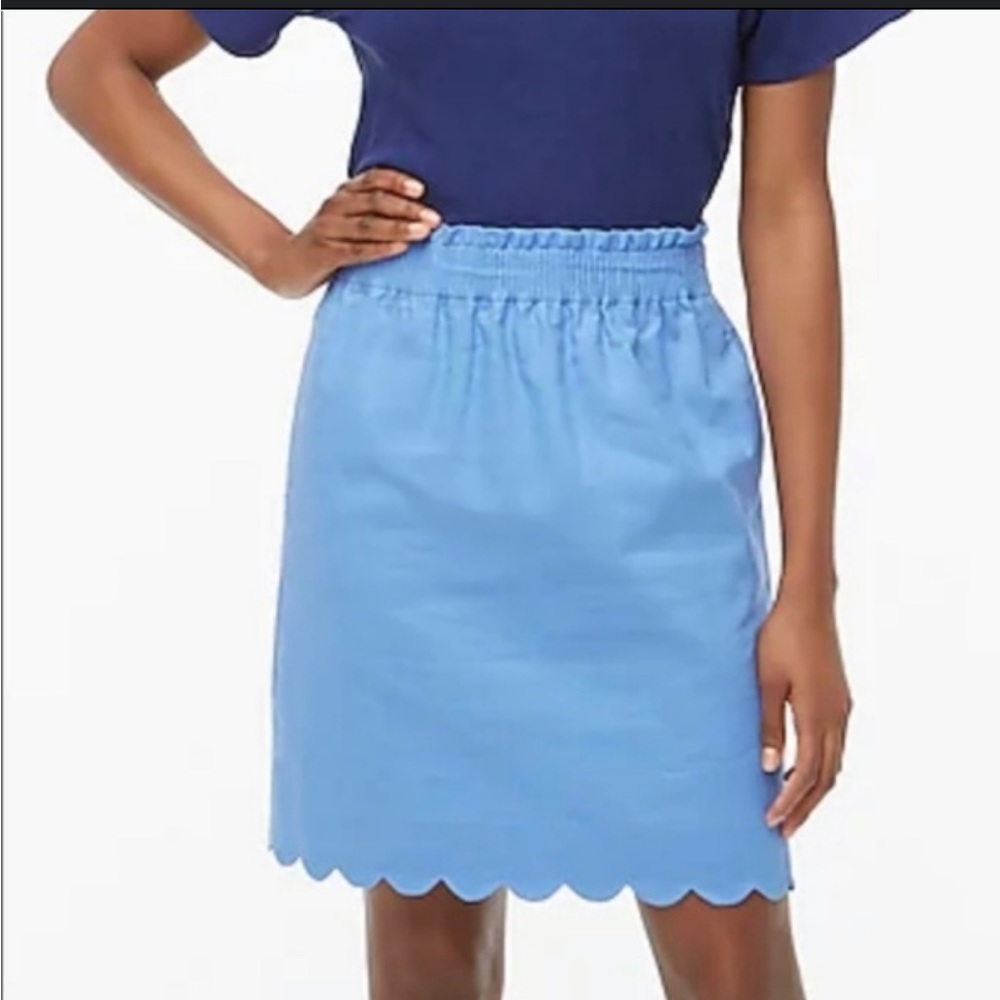 2/$40: J Crew Womens Scalloped Skirt Linen Cotton Lined Blue Pockets